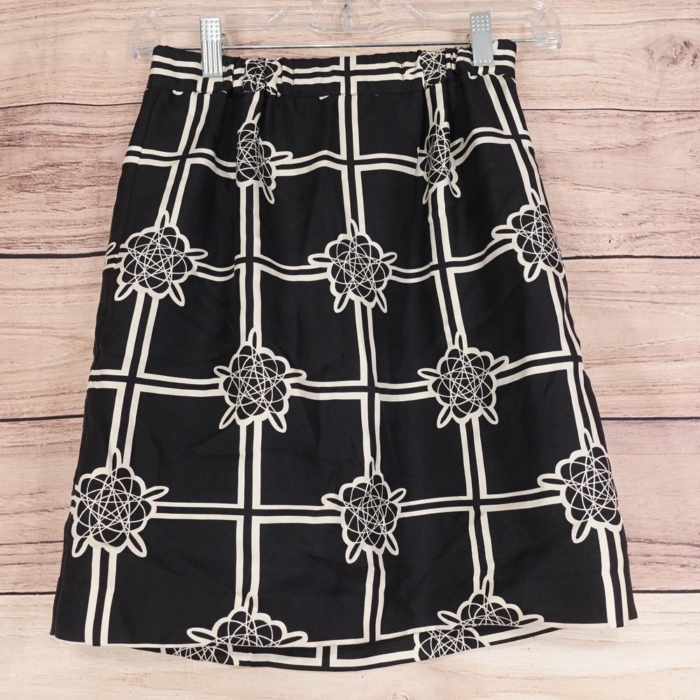 Fossil Skirt Womens XS Black Geometric Silk A-Line Short Lined Pleated